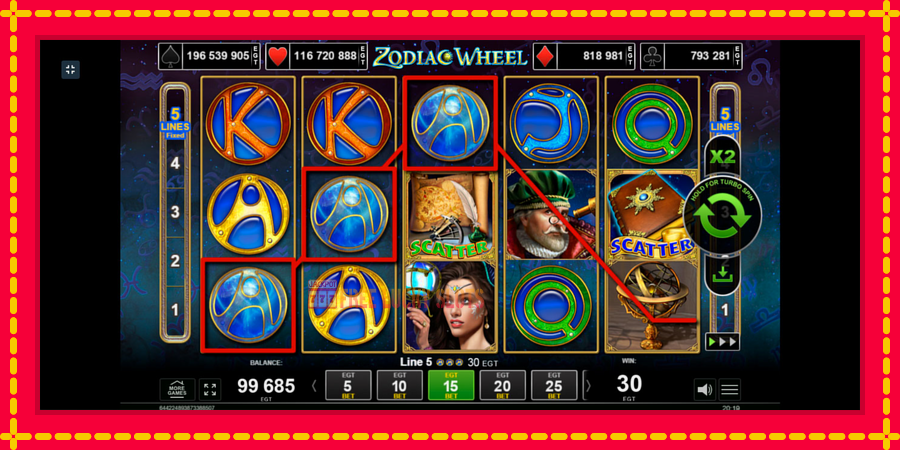 Zodiac Wheel: สล็อตแมชชีนพร้อมกราฟิกที่ทันสมัย, รูปภาพ 4